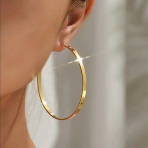 14K Gold Large Thin Flat Hoop Earrings Womens 2.5" Round Hoops Jewelry 14 Karat